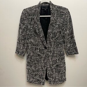 Lafayette 148 New York Black White Textured Long Blazer Jacket